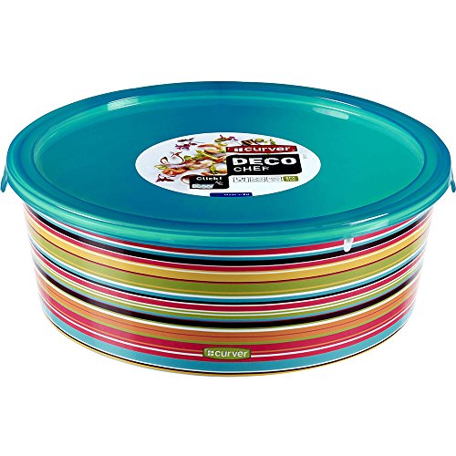 CURVER 00725 de S46 – 00 – Recipiente hermético Deco Chef Rayas Diseño de 1.2L Redondo, plástico, Multicolor, 17.8 x 17.8 x 7 cm