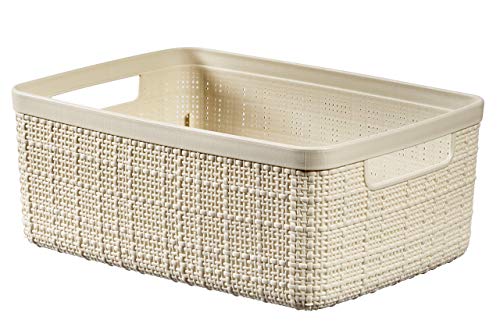 CURVER Cesta Jute 100% plástico Reciclado Rectangular, Blanco Roto, S: 5 L