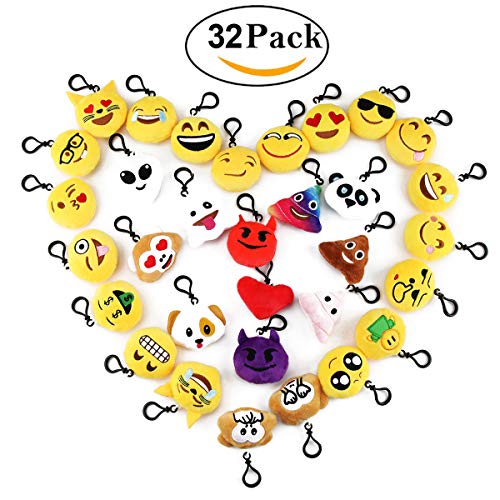 Cusfull Mini Emoji Llavero Emoji encantadora almohada almohadillas Emoticon Llavero Soft Party Bag regalo de relleno de juguete para los niños (32pcs)