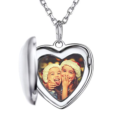 Custom4U Corazón Guardapelo Colgante Personalizado Joyería DIY Plata de Ley Foto Conmemorativa 16/18/22”