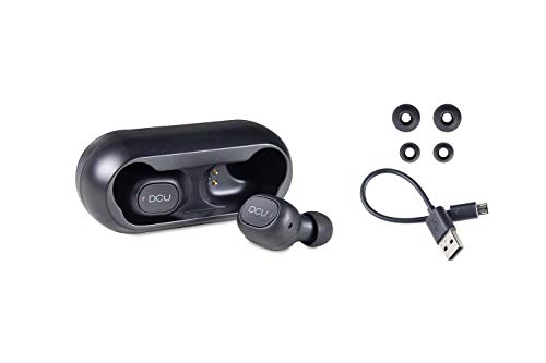 DCU Earbuds Negro Auriculares INALÁMBRICOS DSP Bluetooth con MICRÓFONO Y Estuche-BATERÍA IPX4
