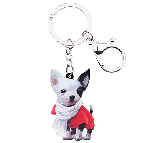 DdA8yonH Llavero Anime acrílico Bufanda Perro Chihuahua Llaveros Anillos Colgante de joyería de Moda para la Mujer Joven Hembra Charms Colgante