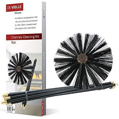 De Vielle - Conjunto de Limpieza para Chimenea, metálico, Color Negro, 9 Piezas