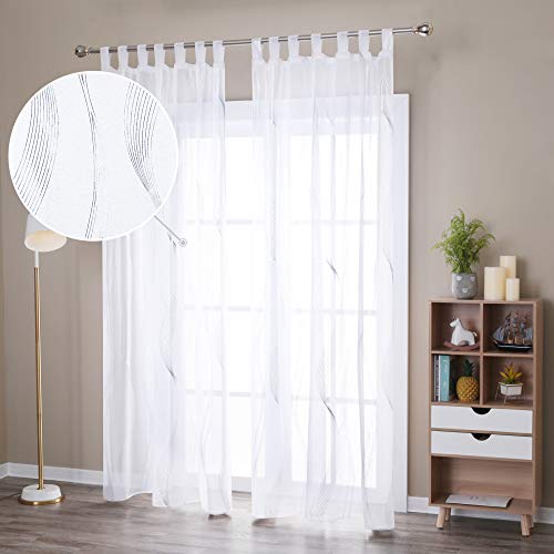 Deconovo Cortinas Translucida para Habitación Matrimonio Moderno de Líneas Curvas con Ojales 2 Piezas 140 x 175 cm Plata