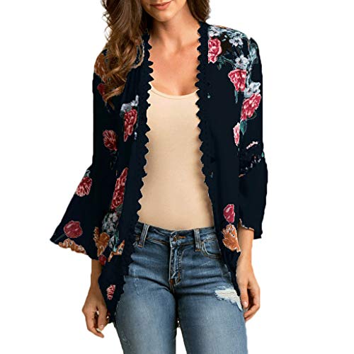 DEELIN Chaqueta De La Chaqueta del Kimono De La Chaqueta Floja De La Tarjeta De La Flor De La Moda De Las Mujeres Ocasionales Florales De La Chaqueta