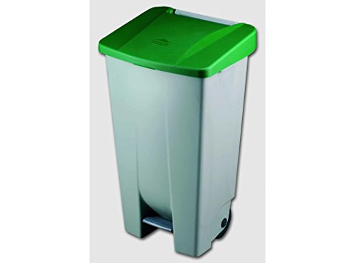 Denox 23400 - Contenedor basura selectivo con pedal y ruedas, color verde, talla 120 L