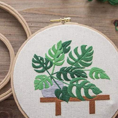 DIY Green Plant Flower Embroidery Costura impresa Costura de punto de cruz con kits de aro para principiantes Trabajo manual Decoración nórdica para el hogar, B, kit de aro de bambú de 20 cm