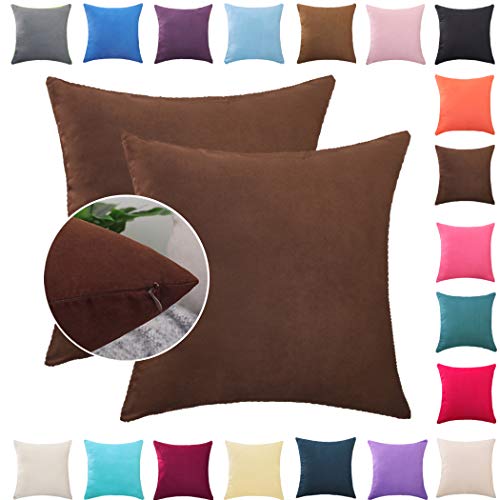 Donbest Fundas de Cojines 2 Piezas Terciopelo Funda de Almohada Color Sólido del Sofá Cama Coche Throw Cojín Decoración Almohada Caso de la Cubierta Decorativopara Sala de Estar Chocolate 70x70 cm