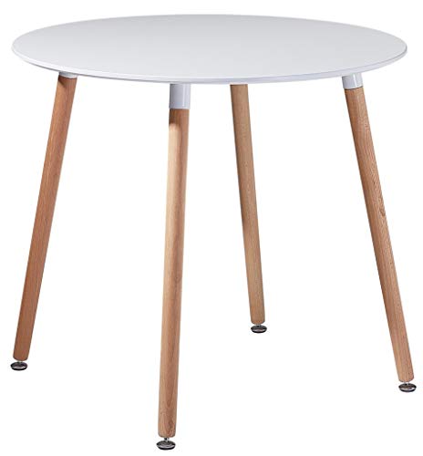 DORAFAIR Estilo Escandinavo Mesa de Comedor Redonda Blanco, Mesa Café Moderna Ronda Mesa y Patas de Madera de Haya, 80 * 72 cm, Blanco