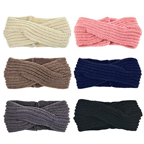 DRESHOW 6 Piezas Crochet Arco Turbante Knit Diadema Mujer Invierno Vendas Elasticas Anchas Tejida Lana Cintas Para El Pelo Banda de pelo más cálido