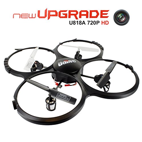 Drone con Cámara HD de 720P, UDI U818A Cuadricópteros UFO RC con Modo Sin Cabeza, Rotación de 360° y Luz LED - Control Fácil para Principiantes (Tarjeta de Memoria de 4GB Incluye)