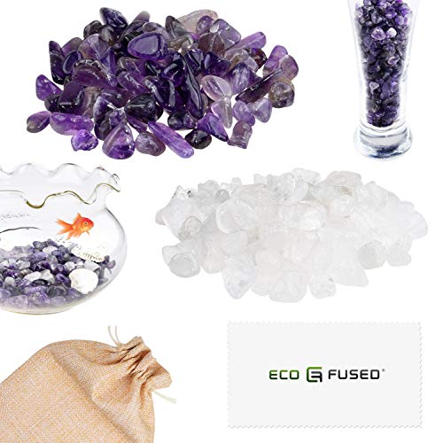 Eco-Fused Piedras de Cristal Pulidas Amatista y Cuarzo – Piedras Naturales con Formas Irregulares para Arte, Manualidades, Joyería, Decoración y Más – Decoración para Acuarios, Plantas y Velas