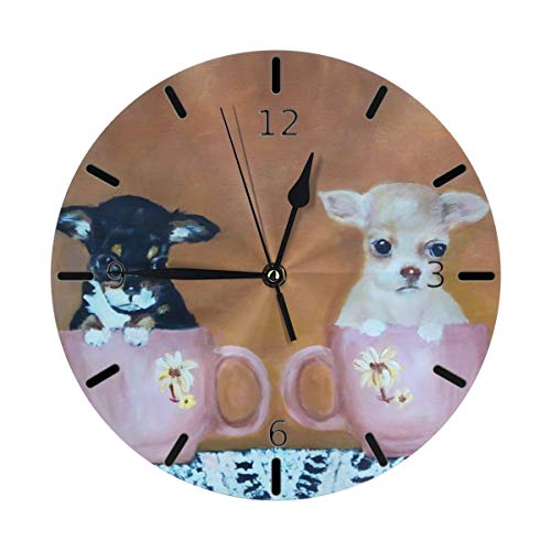 Eileen Max Chihuahua Cute Mini Dog My Teacup Mini Reloj de Pared con diseño de patrón Impreso temático