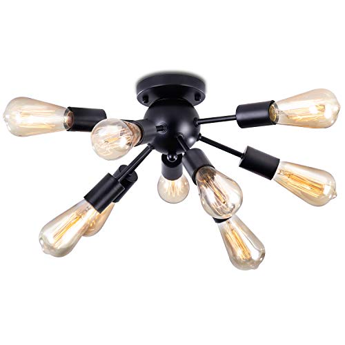 ENCOFT Moderno Sputnik Lámpara de Techo Iluminación Colgante E27 Lámparas de Araña Metal Ligero para Sala de Estar Dormitorio Loft Cafe Studio Bombillas Not Incluidas (Negro, 9-Arm)