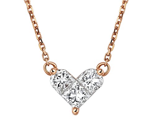 Epinki Mujer Oro 18K Collar Corazón Colgante Collar de Diamante Joyería Nupcial Oro Rosa con 0.69Ct Diamante