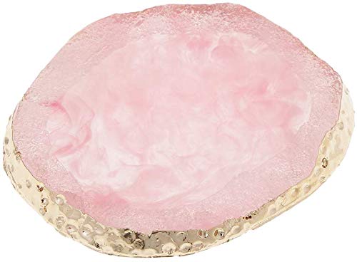 EPRHAY Posavasos de resina con piedra de ágata para decoración de uñas, color rosa, colección de cristales curativos irregulares, decoración del hogar con soporte de gel de borde dorado (1 unidad)