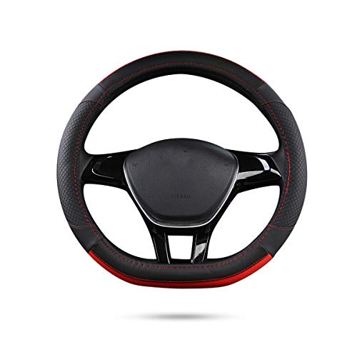 Ergocar Deporte Forma De D Funda Para Volante De Coche Antideslizante Volante De Coche Protector Microfibra PU Cuero Para Diámetro 38cm (15") (D-Negro-Rojo)