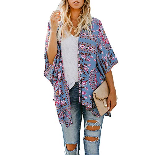 ESAILQ-Capa Mujer Invierno Otoño Estampado Floral Playa Chal Flojo Kimono Cardigan Top Cover Blusa