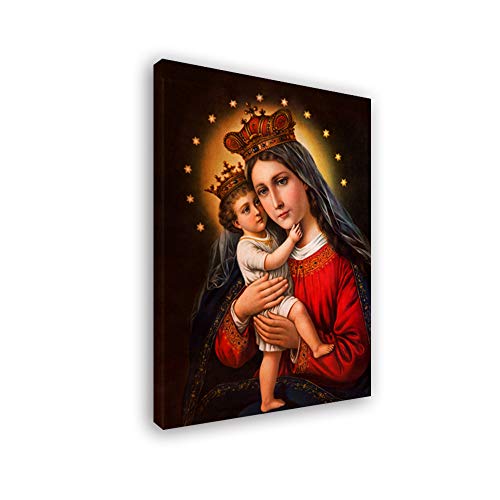 Fajerminart LED Luz Cuadros Lienzos, Genial Bendita Virgen María Pintura Arte, Impresiones En Lienzo LED Pintura Adecuado Sala Estar/Dormitorio, Tamaño:40x60cm(Marco De Madera)(Barra De Luz LED)