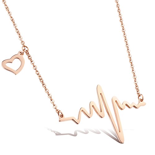 Faysting EU Titanio acero chapado en oro rosa colgante modelos de mujeres clavicola elettrocardiogramma pulsa Collar con corazón