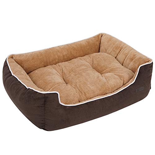 FEANDREA Cama para Perros, Sofá para Perros, Cesta para Perro，con Cojín Extraíble, 80 x 70 x 25 cm, Marrón y Beige PGW06YC