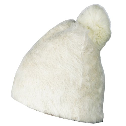 FERETI Gorro De Punto Mujer Blanco Roto Lana Conejo 50 Angora Largo Pompon Bola Pelo Gorros Beige