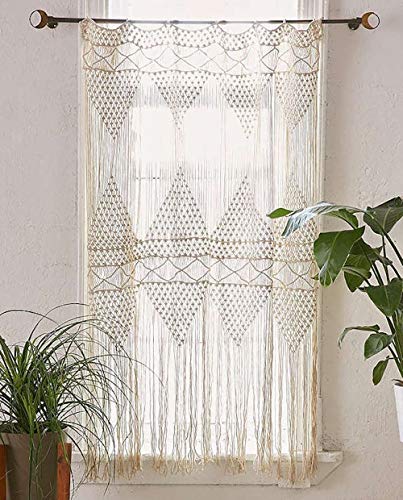 Flber - Cortina de macramé para colgar en la pared, macramé, tejida a mano, diseño bohemio de boda, 132 cm de ancho x 142 cm de alto