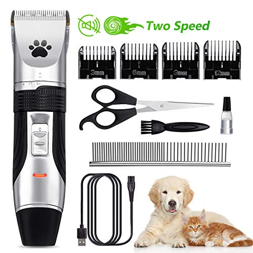 Focuspet Cortapelos para Perro, Profesionales para Perros Gatos Mascotas, Bajo Ruido Peine de Guía Ajustable Peluquería para Mascotas, Recortadora para Perros Clippers para Animal Belleza