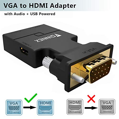 FOINNEX VGA a HDMI Adaptador/Convertidor con Audio (Conversor de PC Antigua a TV/Monitor con HDMI) Activo Hacer Macho VGA to HDMI Hembra Conector HD 1080P Video y Sonido para Computer,Laptop,Projector