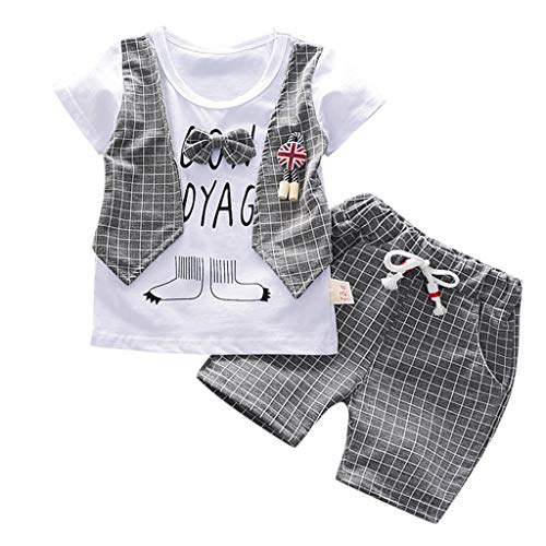 Fossen Ropa Bebe Niño Verano 2019 - Camiseta Manga Corta + Pantalones Cortos a Cuadros - para 0-3 Años Recien Nacido Bebé Conjunto de Dos Piezas (2-3 Años, Gris)