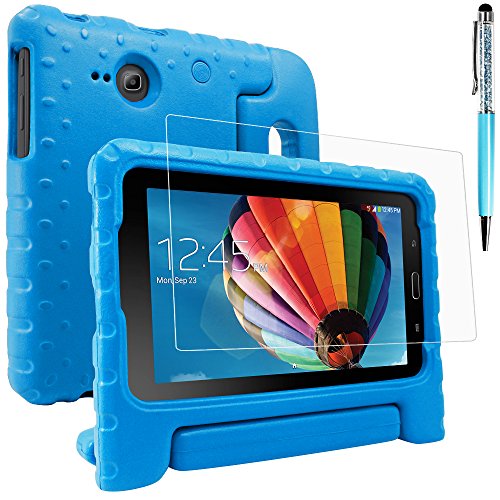 Funda Case para Samsung Galaxy Tab E Lite 7.0 con protector de pantalla y lápiz óptico, AFUNTA Funda de mango convertible EVA, cubierta de plástico PET y lápiz táctil para tableta de 7 pulgadas – azul