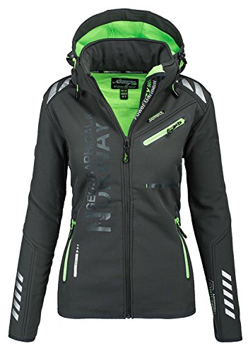 Geographical Norway - Chaqueta cortavientos impermeable multifunción para mujer, para el exterior, Todo el año, Chaqueta softshell., Manga larga, Mujer, color Gris oscuro puro., tamaño M