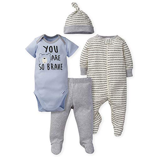 Gerber Baby Boys' 4-Piece Sleep 'N Play, Onesies, Pant and Cap