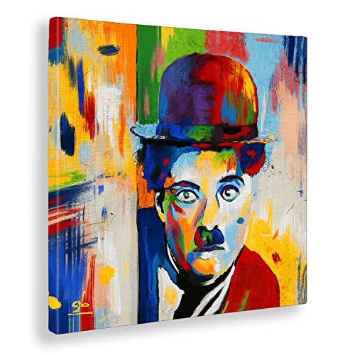 Giallobus - Cuadro ya Enmarcado - Impresion en Lienzo - Charlie Chaplin - Pinturas Modernas para decoración casa - Varios tamaños XXL - 50x50 cm