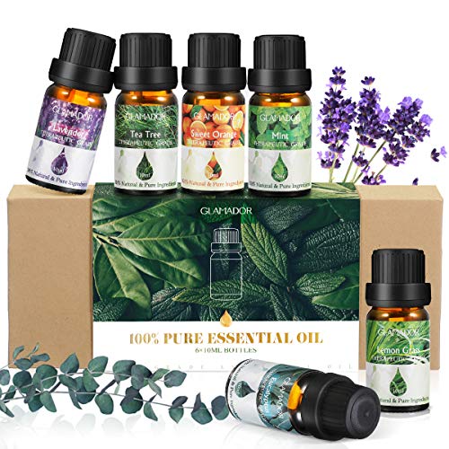 GLAMADOR Aceites Esenciales Naturales para Humidificador 6 x 10 ml, Aceites Esenciales 100% Puros para Difusor , Ayuda a Dormir con Calma, Regalo Ideal para Amigos y Familiares para Todas Ocasiones