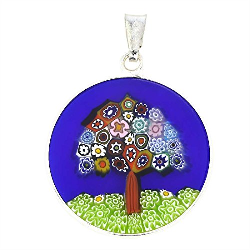 Glass of Venice - Colgante Millefiori «Árbol de la vida» de cristal de Murano con marco plateado de 2,2 cm