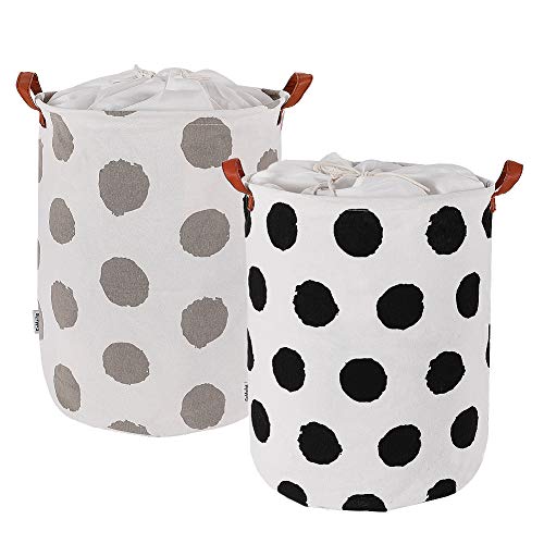 GoMaihe Cesto Ropa Sucia 2 PCS, Asa con Cordón con asa y Capa Interna Cesta Juguetes Resistente al Agua, Bolsa Ropa Sucia Cubo de Almacenamiento de Cesta Lavandería Redonda Plegable Ropa Familiar（40L）