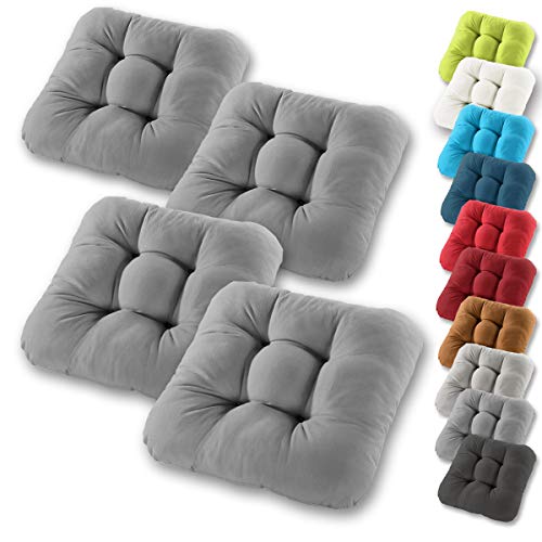 Gräfenstayn® Set de 4 Cojines de Asiento cojín de Silla 40x40x8cm para Interior y Exterior - Funda de algodón 100% - Modelo 2019 - Muchos Colores - Acolchado Grueso/cojín de Suelo (Antracita)