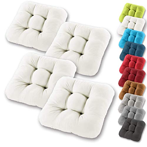 Gräfenstayn® Set de 4 Cojines de Asiento cojín de Silla 40x40x8cm para Interior y Exterior - Funda de algodón 100% - Modelo 2019 - Muchos Colores - Acolchado Grueso/cojín de Suelo (Crema)