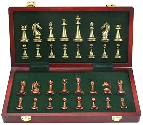 GYS Juegos y Juguetes de ajedrez Juego de ajedrez de Metal Brillante Piezas de ajedrez Plegable de Madera Maciza de Madera de ajedrez Profesional