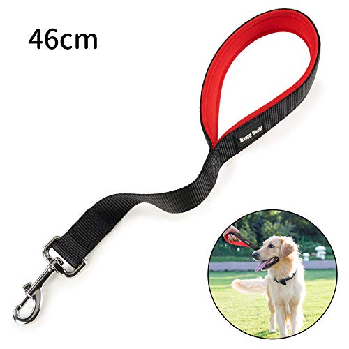 HAPPY HACHI Correa Corta para Perro con Mango Acolchado Correas Nylon para Entrenamiento Caminar para Perros Medianos Grande(L, Negro)