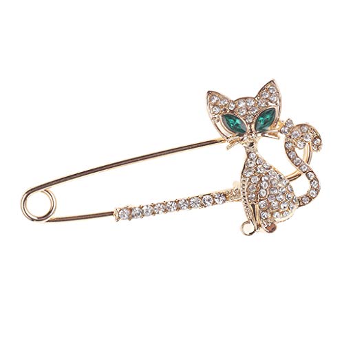 Harilla Crystal Cat Broche Grande Y Resistente De Metal Fuerte Chal Kilt Bufanda Alfiler De Seguridad - Oro, 6,6 cm