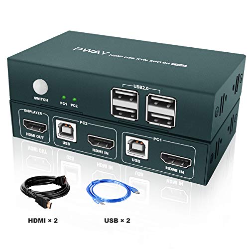 HDMI KVM Switch Conmutador USB 2 Puertos, 4K@30Hz Switcher ,4 USB 2.0 Hub ,2 PC 1 Monitor,YUV 4:4:4, Ultra HD,Con Cable,Compatible con Windows10/Vista/Linux/ Unix/Mac,/Ubuntu/ Fedora etc.GreatHTek