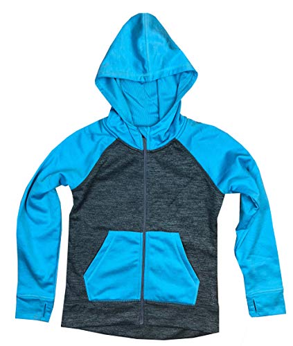 HEAD Girls' Performance Track Jacket Hoodie (Flint Heather Gray/Turquoise, Medium)