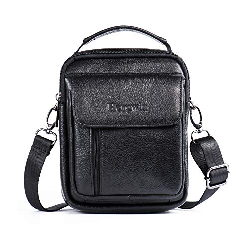 Hengying Bolso Para Hombre Piel Bolso Mensajero Pequeño Bolsa de Cuero Hombre Riñonera Bolso bandolera Bolsa de Hombro Estilo Vintage bolsa Cruzada Cuerpo Bolsa de Cinturón + Llavero de Piel