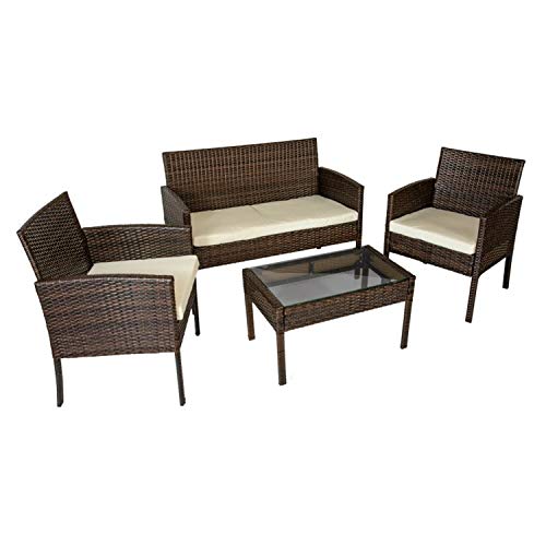 HomeSouth - Conjunto de mesa baja, 2 sillas y un sofá dos plazas de jardín, mesa de centro fija, mueble de exterior, modelo Brasil, medidas mesa: 71,5 cm (ancho) x 41,5 cm (fondo) x 41 cm (alto)