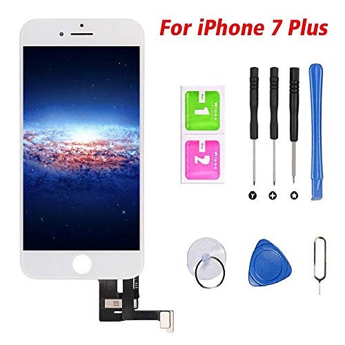 Hoonyer Pantalla para iPhone 7 Plus Pantalla táctil LCD Kit de Pantalla de Vidrio Desmontaje Repuesto Ensamblaje de Marco Digitalizador Herramienta de reemplazo de conversión Completa(Blanco)