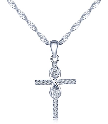 Infinito U Collares Plata 925 para Mujer Colgante Cruz y Infinito con Diamante, Idea Regalo Navidad