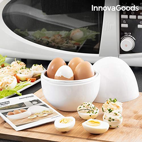 Innovagoods bb_V0101051 Cuecehuevos Para Microondas Con Recetario Boilegg, Blanco