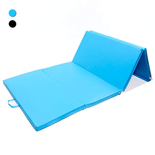 ISE Colchoneta Grosor 5 cm Plegable con Asas 4 Pliegues espuma antiderrapante Yoga, Pilates, aeróbics & ejercicio para casa e interiores Gimnasia mat 240x120x5cm, Azul